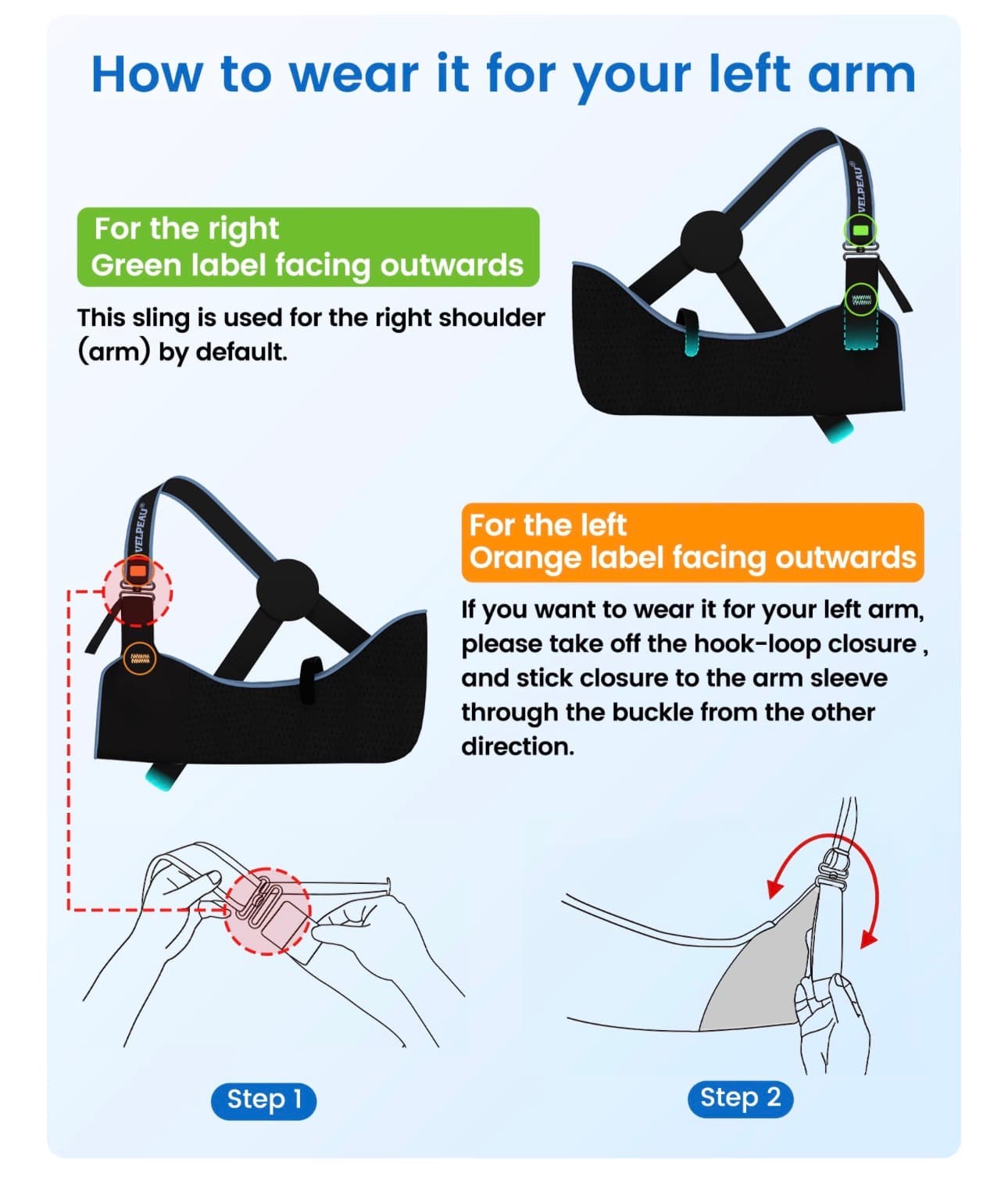 Velpeau Arm Sling Shoulder Immobilizer for Left or Right Arm - Comfort type, Small: Bust 24″-29.5″ - Thumbnail 8