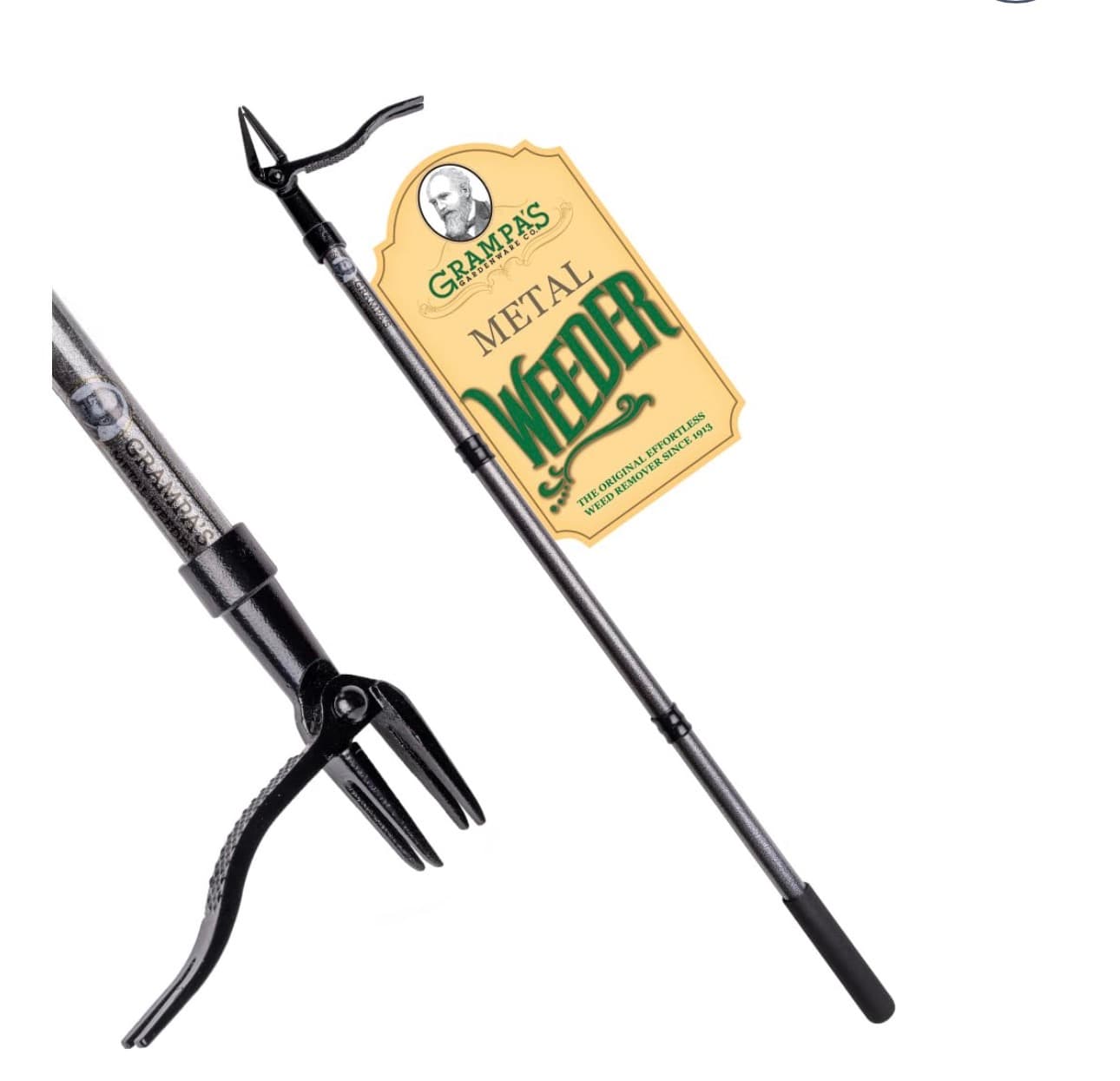 Grampa's Metal Weeder - Stand Up Weed Puller Tool with Steel Long Handle - Made with All Steel Handle & 4-Claw Steel Head - Easily Remove Weeds Without Bending, Pulling, or Kneeling (Black)
