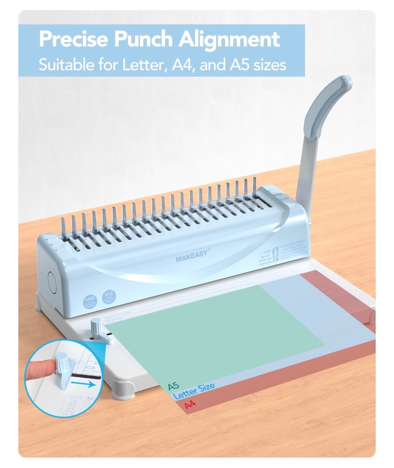 MAKEASY Binding Machine, 21-Hole, Comb Binding Machines with 1 Box Comb Bindings Spines, Comb Binder for Letter/A4/A5 Paper, 12 Sheet Punch Capacity - Thumbnail 3