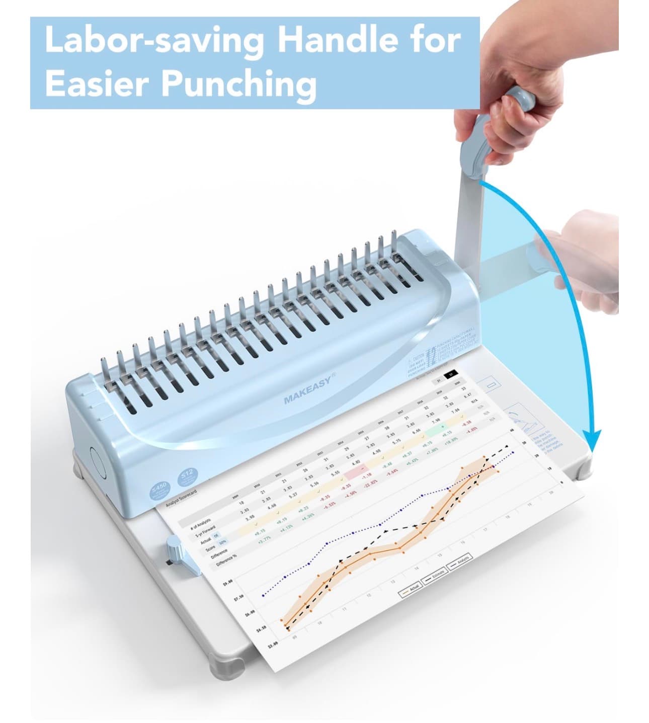 MAKEASY Binding Machine, 21-Hole, Comb Binding Machines with 1 Box Comb Bindings Spines, Comb Binder for Letter/A4/A5 Paper, 12 Sheet Punch Capacity - Thumbnail 4