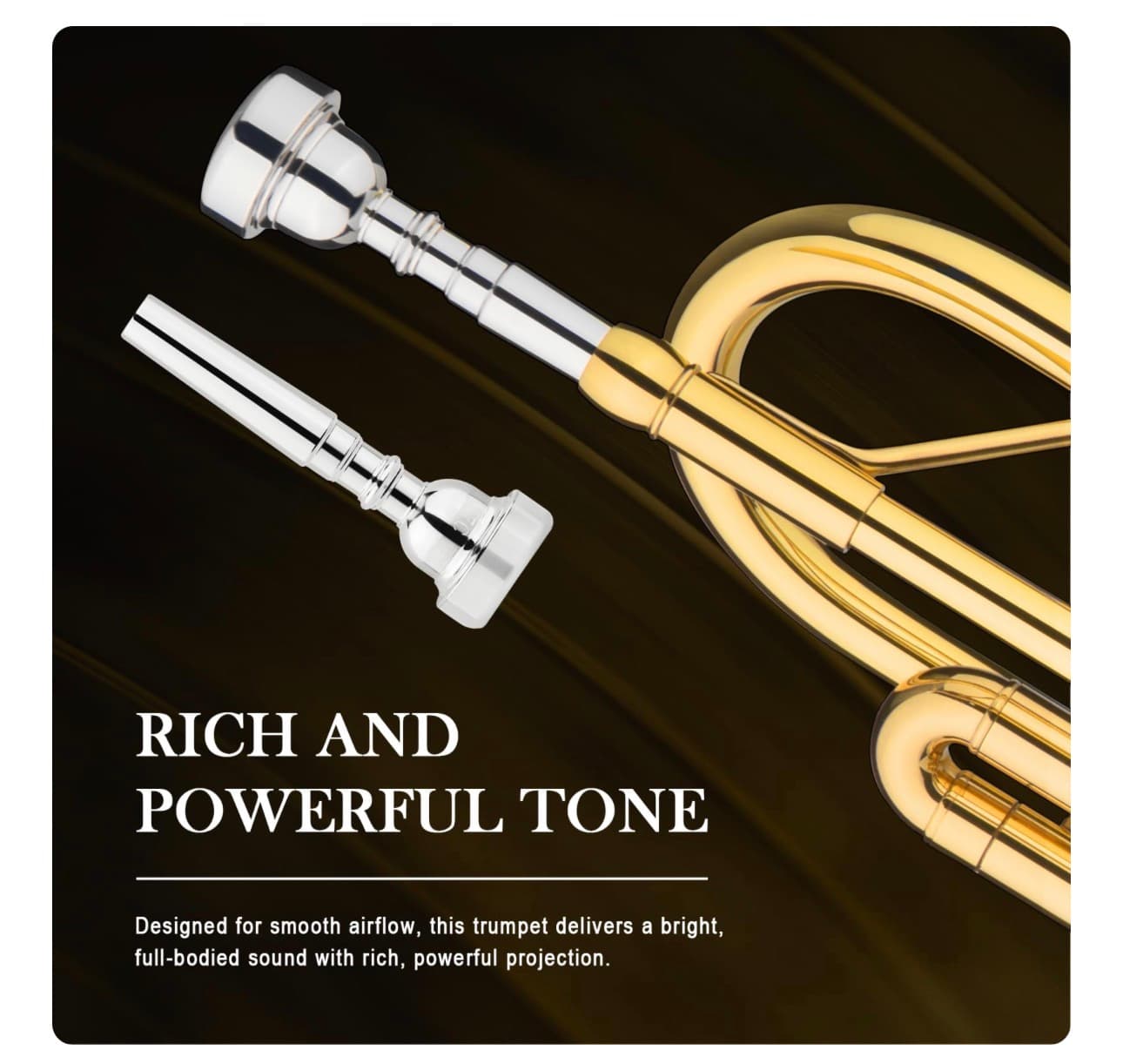 SONICAKE Bb Standard Trumpet, Student Trumpet Set for Beginner, Brass Trumpet Instrument with Hard Case, Cleaning Kit, 7C Mouthpiece and Gloves, Ideal Gift for School Band Orchestra, QTP-01, Golden - Thumbnail 4