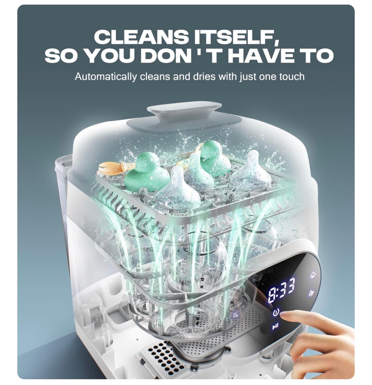 PINNGUSHI【Upgraded】Baby Bottle Washer Pro, Sterilizer, Dryer & Water-Filter, 5-in-One Cleaning Machine Fits 6 Bottles, Pump Parts & Baby Essential, No More Hand Washing for Busy Moms & Parents - Thumbnail 5