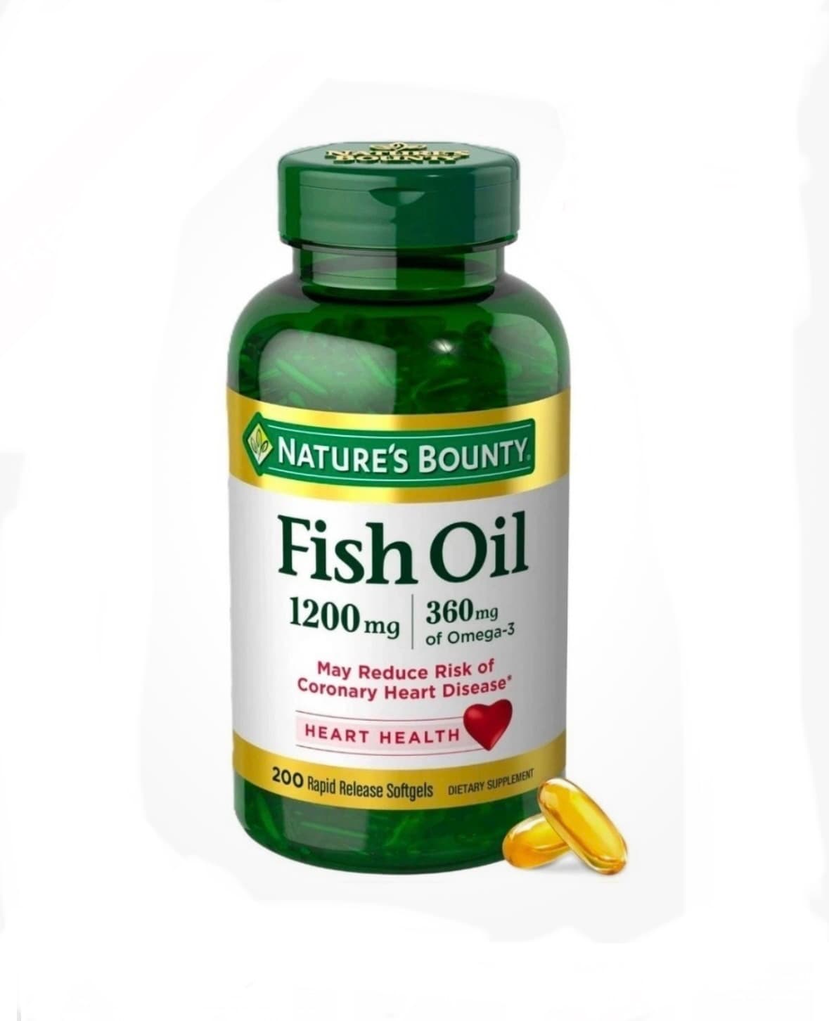 Nature's Bounty Fish Oil Heart Health 1200mg 360mg Omega-3 200 Softgels