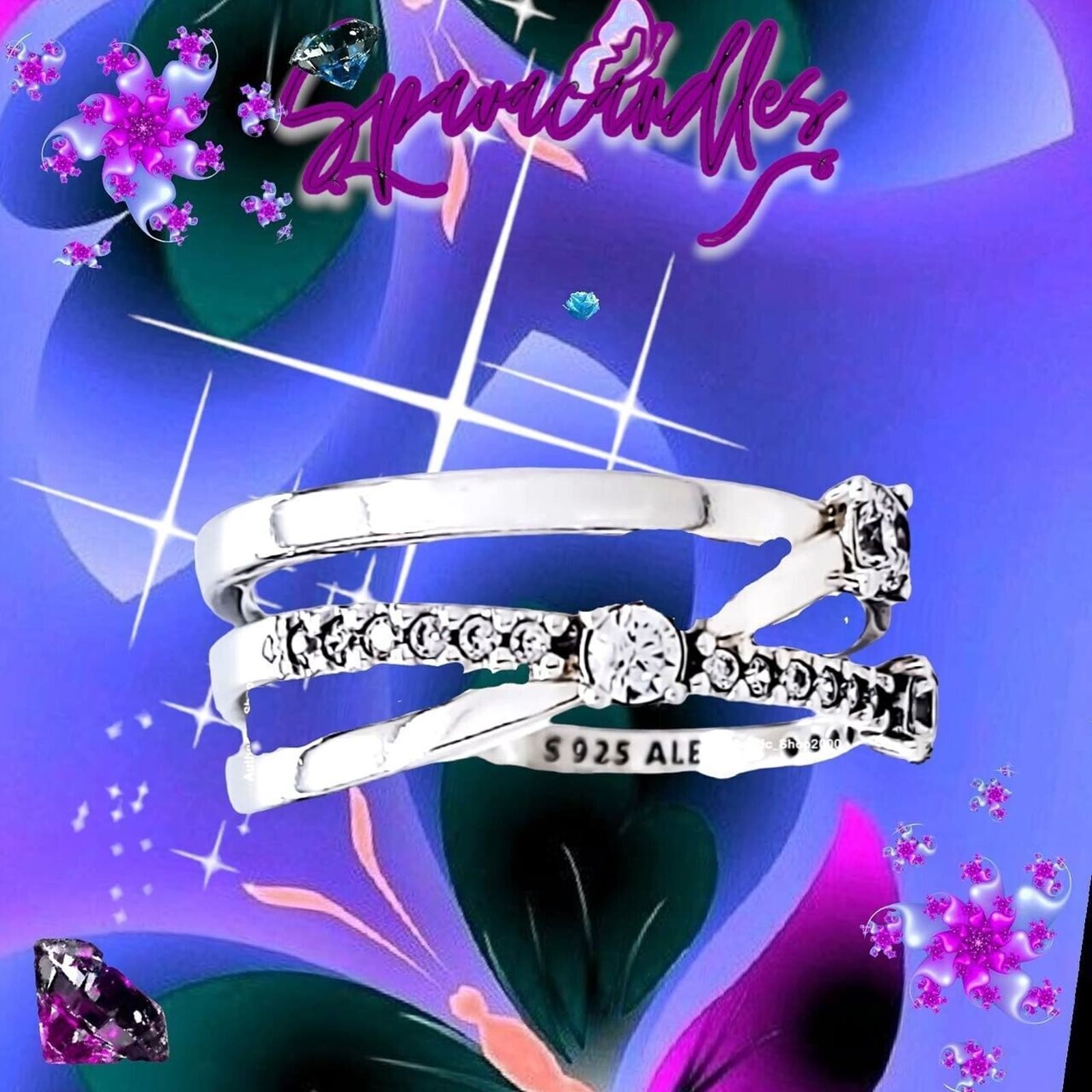PANDORA Ring 925 Ale CZ Sparkling Triple Band Ring 199400C01 Size 7.5 US seller