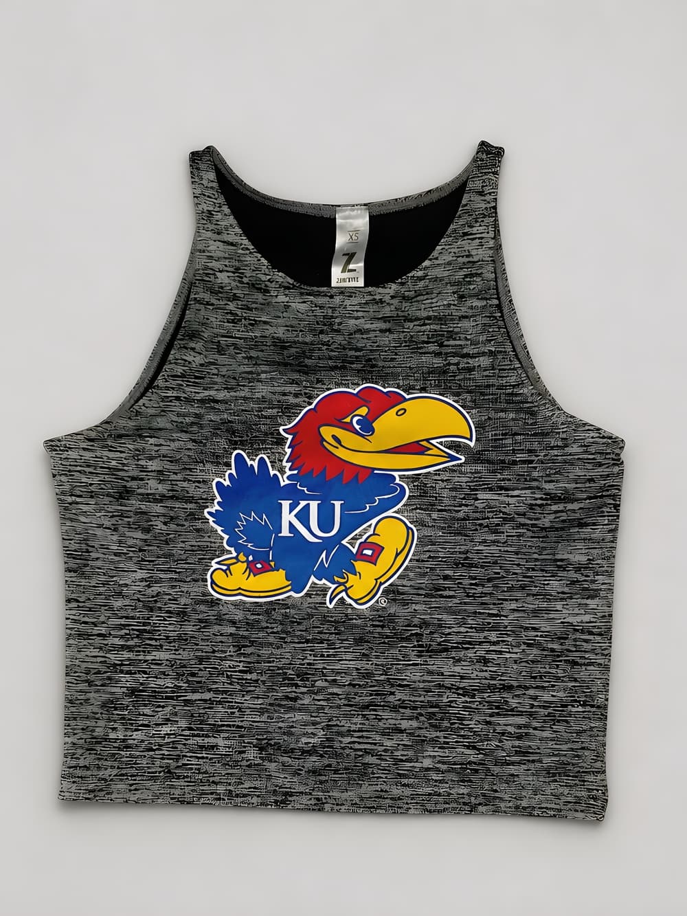 Kansas Jayhawks Grey Space-Dye Crop Tank with Mascot - Thumbnail 2
