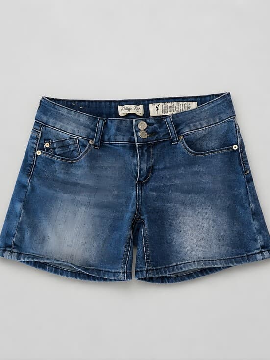 Indigo Rein Double-Button Faded Denim Shorts - Thumbnail 4