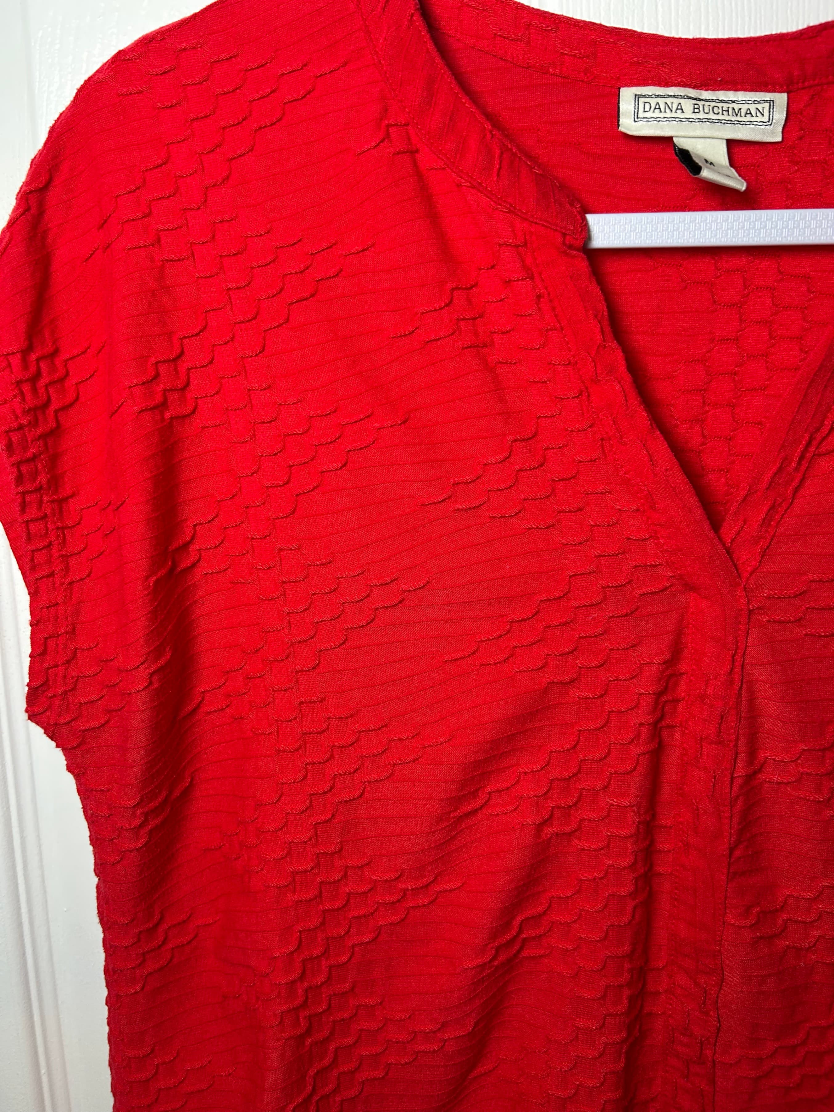 Dana Buchman Red Textured Short Sleeve Top - Thumbnail 4