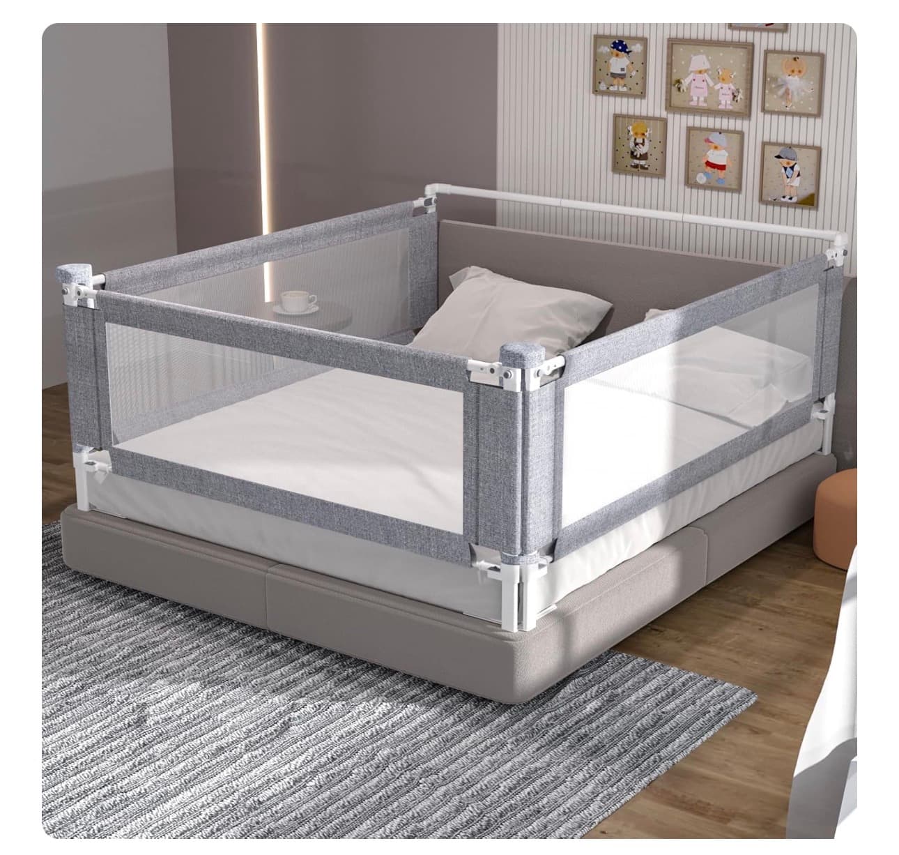 3-Piece Twin to King Size Bed Rail for Toddlers - Adjustable Baby Bed Rail Guard, Kids Safety Bed Rail for King Size Bed (78.7"x78.7"x74.8"-Grey)