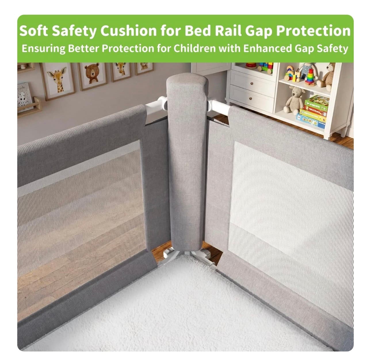 3-Piece Twin to King Size Bed Rail for Toddlers - Adjustable Baby Bed Rail Guard, Kids Safety Bed Rail for King Size Bed (78.7"x78.7"x74.8"-Grey) - Thumbnail 3