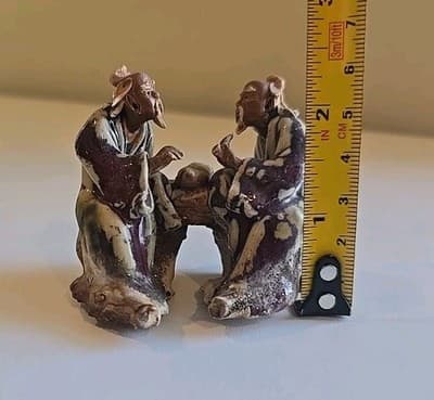 Antique Vintage Two Asian Chinese Mudmen Figurine - Thumbnail 11