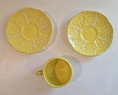 Vintage 1950's/60's SECLA Cabbage Yellow Ware Ceramic Cup & Saucers Portugal 3pc - Thumbnail 2