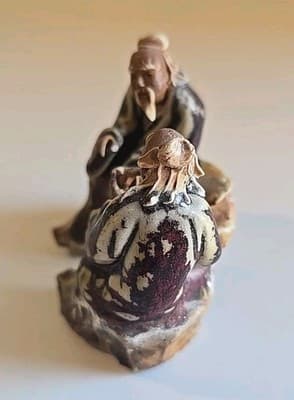 Antique Vintage Two Asian Chinese Mudmen Figurine - Thumbnail 7