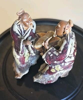 Antique Vintage Two Asian Chinese Mudmen Figurine - Thumbnail 4