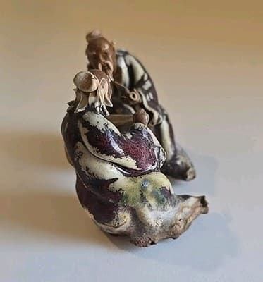 Antique Vintage Two Asian Chinese Mudmen Figurine - Thumbnail 8