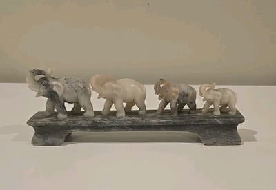 VTG Chinese Soapstone Elephant Family Figurine The People's Republic of China 9"