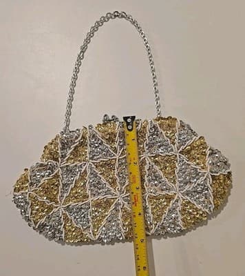 Vintage White Gold Sequins Eagle Brand Purse Evening Clutch - Thumbnail 3