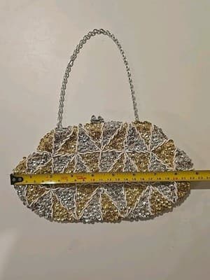 Vintage White Gold Sequins Eagle Brand Purse Evening Clutch - Thumbnail 2