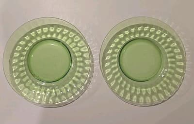 VTG Clear Federal Green Glass Thumbprint Vaseline Uranium Glass Lunch Plate 8"