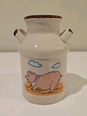 Ceramic Pink Pig Blue Clouds Milk Container Jug Small Utensil Holder Farm