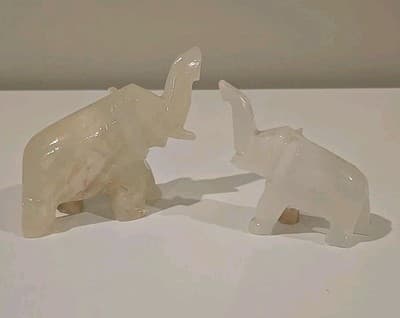 Lot of two Elephants Figures Figurines Stone Vintage Mom And Baby