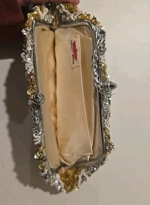 Vintage White Gold Sequins Eagle Brand Purse Evening Clutch - Thumbnail 6