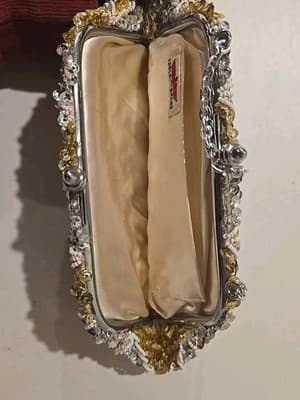 Vintage White Gold Sequins Eagle Brand Purse Evening Clutch - Thumbnail 8