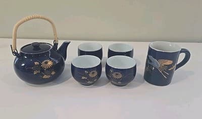 Japanese Arita ware Sake Tea Pot Cup 6 Set Pottery Porcelain Japan - Thumbnail 2