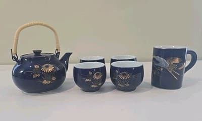 Japanese Arita ware Sake Tea Pot Cup 6 Set Pottery Porcelain Japan