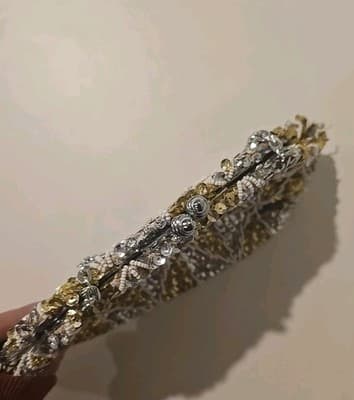 Vintage White Gold Sequins Eagle Brand Purse Evening Clutch - Thumbnail 5
