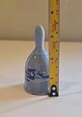 Vtg Currier and Ives Blue Porcelain Bell The Old Homestead in Winter Small - Thumbnail 6