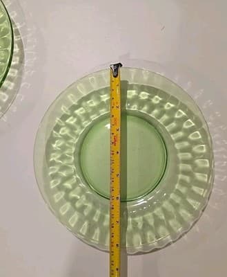 VTG Clear Federal Green Glass Thumbprint Vaseline Uranium Glass Lunch Plate 8" - Thumbnail 2