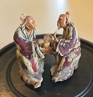 Antique Vintage Two Asian Chinese Mudmen Figurine - Thumbnail 2