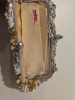 Vintage White Gold Sequins Eagle Brand Purse Evening Clutch - Thumbnail 7