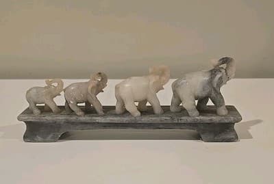 VTG Chinese Soapstone Elephant Family Figurine The People's Republic of China 9" - Thumbnail 4