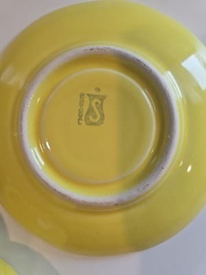 Vintage 1950's/60's SECLA Cabbage Yellow Ware Ceramic Cup & Saucers Portugal 3pc - Thumbnail 4