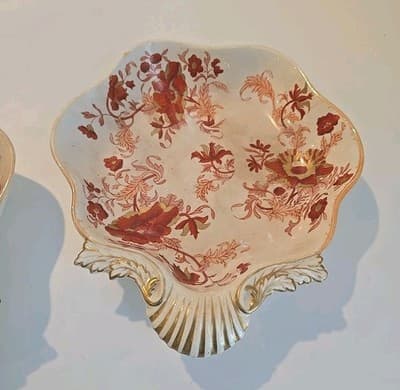 Derby Porcelain Nut Dishes c. 1810-1840 Red & Gold Flowers Set of 2 - Thumbnail 4