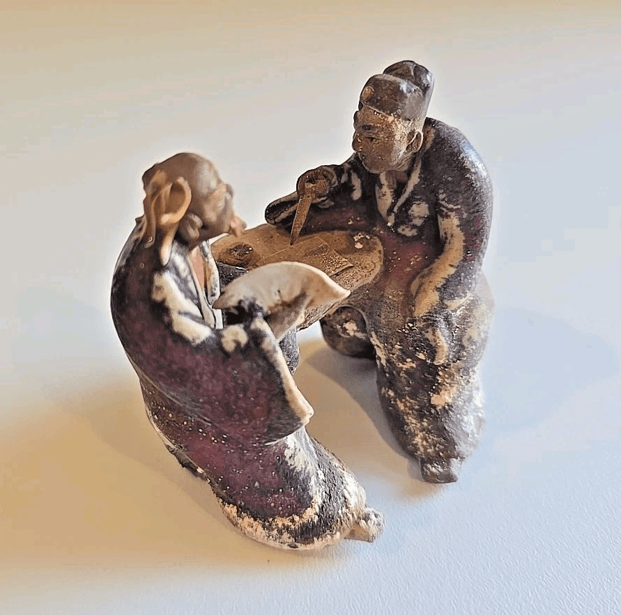 Antique Vintage Two Asian Chinese Mudmen Figurine - Thumbnail 5