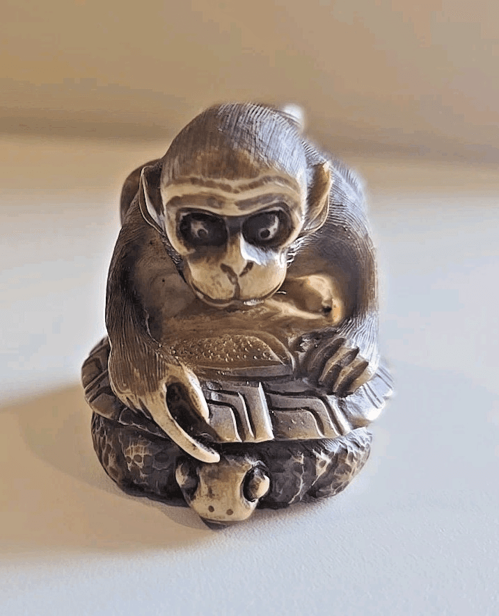Netsuke Monkey Antique Japanese Boxwood Vintage Ojime Edo Japan - Thumbnail 5