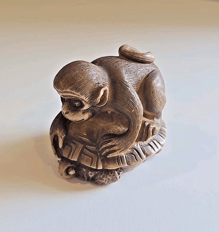 Netsuke Monkey Antique Japanese Boxwood Vintage Ojime Edo Japan - Thumbnail 2