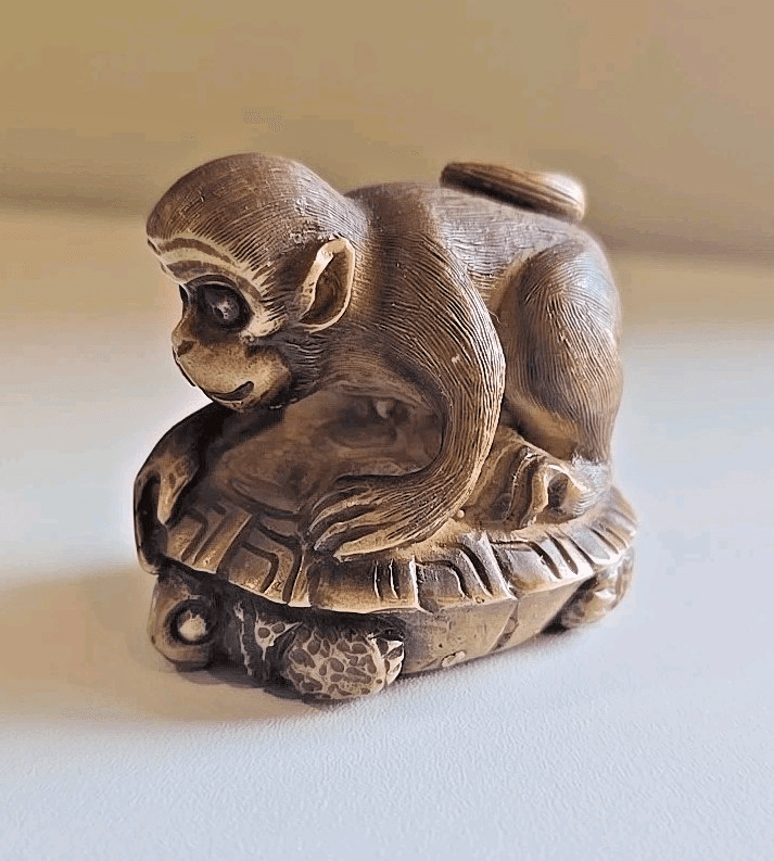 Netsuke Monkey Antique Japanese Boxwood Vintage Ojime Edo Japan