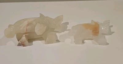 Lot of two Elephants Figures Figurines Stone Vintage Mom And Baby - Thumbnail 9
