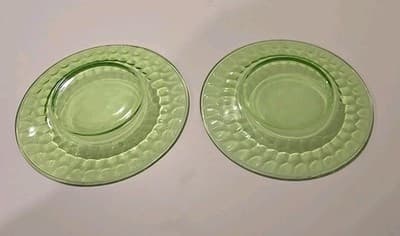 VTG Clear Federal Green Glass Thumbprint Vaseline Uranium Glass Lunch Plate 8" - Thumbnail 5