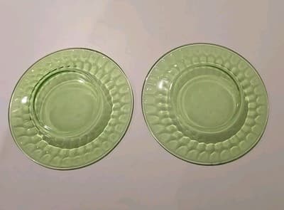 VTG Clear Federal Green Glass Thumbprint Vaseline Uranium Glass Lunch Plate 8" - Thumbnail 4