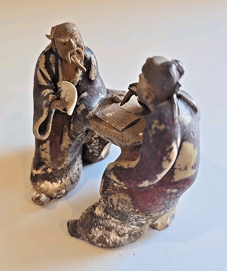 Antique Vintage Two Asian Chinese Mudmen Figurine - Thumbnail 7