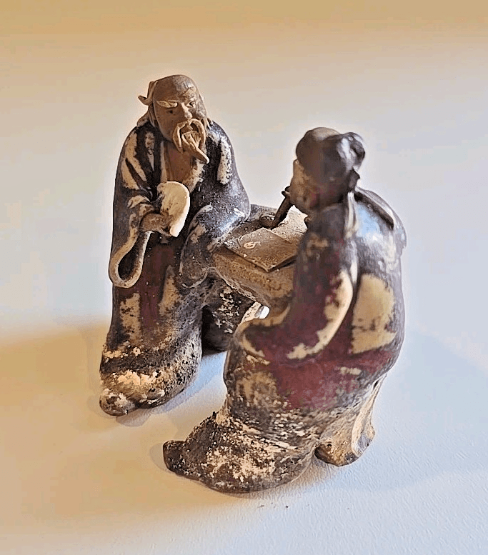 Antique Vintage Two Asian Chinese Mudmen Figurine - Thumbnail 6
