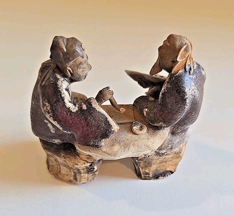 Antique Vintage Two Asian Chinese Mudmen Figurine - Thumbnail 9