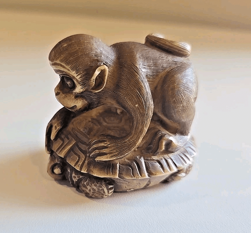 Netsuke Monkey Antique Japanese Boxwood Vintage Ojime Edo Japan - Thumbnail 4