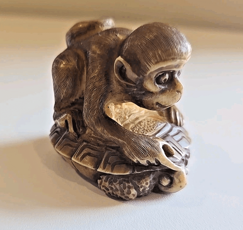 Netsuke Monkey Antique Japanese Boxwood Vintage Ojime Edo Japan - Thumbnail 3