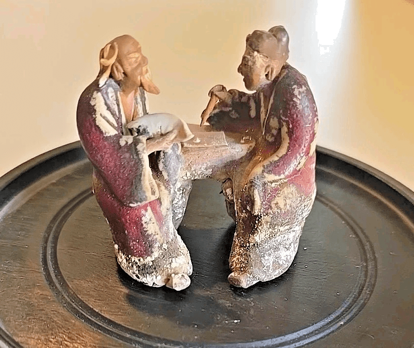 Antique Vintage Two Asian Chinese Mudmen Figurine