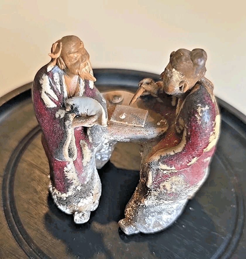 Antique Vintage Two Asian Chinese Mudmen Figurine - Thumbnail 3
